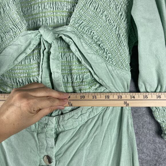 Free People String Of Hearts Maxi Dress Womens Small Green Smocked Boho Peasant - Picture 7 of 16